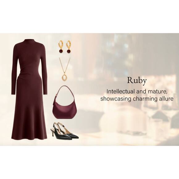 OGL Dress Size S NEW ProWarm Long Sleeves Mockneck Tucks Midi Dress Ruby Red - Picture 6 of 11